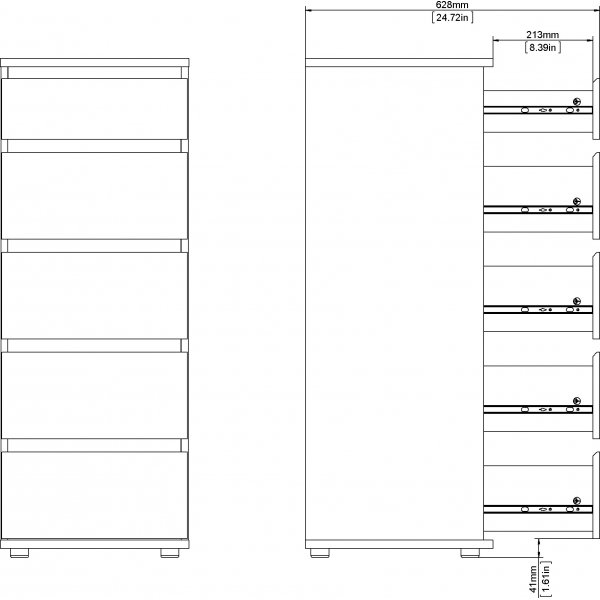 Nova smal dressoir met 5 laden - Eiken Nova smal dressoir met 5 laden - Eiken