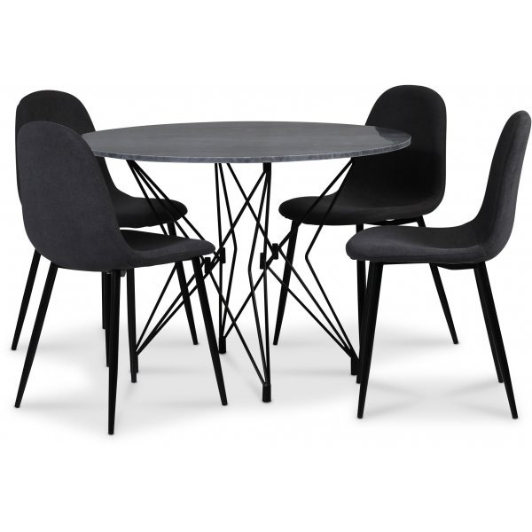 Zoo matgrupp 105 cm inkl. 4 st Carisma gr stolar - Svart / Gr Marmor