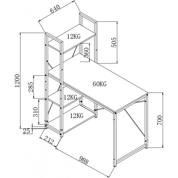 Bureau Perlie 120x60 cm - Chêne Sonoma/noir Bureau Perlie 120x60 cm - Chêne Sonoma/noir
