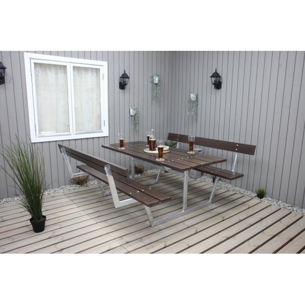 Rustik bänkset med ryggstöd - Brun Rustik bänkset med ryggstöd - Brun