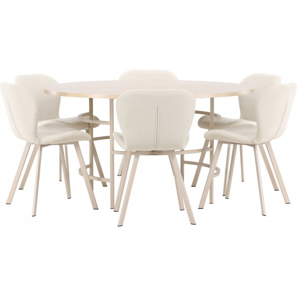 Matbord Copenhagen med 6 st Lilja stolar - Beige/whitewash + 6.00 x Stolsdyna Matbord Copenhagen med 6 st Lilja stolar - Beige/whitewash + 6.00 x Stolsdyna