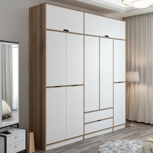 Elina garderob 232 x 52 x 253 cm - Vit/brun Elina garderob 232 x 52 x 253 cm - Vit/brun