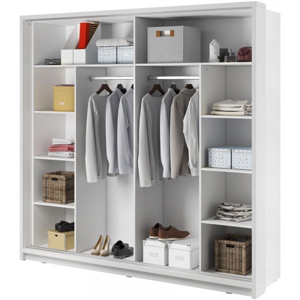 Garderob 220 cm - Vit / Spegel Garderob 220 cm - Vit / Spegel