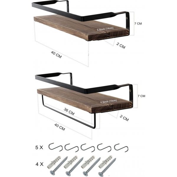 Walter wandplank 40 cm - Zwart/walnoot Walter wandplank 40 cm - Zwart/walnoot