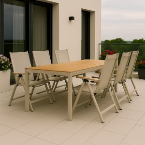 Matgrupp med 6 st positionsstolar och bord 205 x 90 cm beige/ek - Las Vegas/Svea Matgrupp med 6 st positionsstolar och bord 205 x 90 cm beige/ek - Las Vegas/Svea