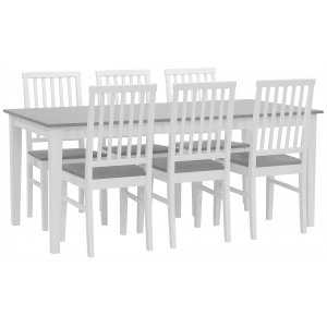 Matgrupp: Fårö matbord 180x90 cm med 6 st Fårö stolar - vit/grå + Fläckborttagare för möbler