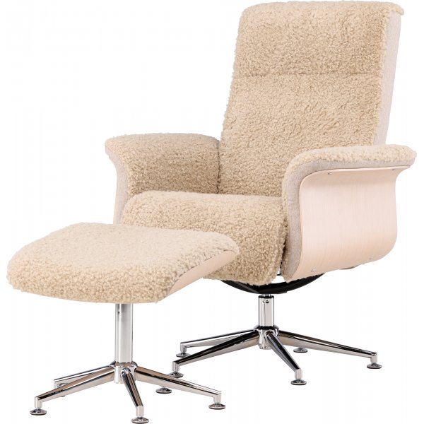 Hagön reclinerfåtölj med fotpall - Beige fårskinnsimitation/whitewash ek + Textilrengöring för möbler Hagön reclinerfåtölj med fotpall - Beige fårskinnsimitation/whitewash ek + Textilrengöring för möbler