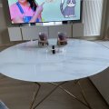 Kundbild Soffbord Star 90 cm - Vitt marmorerat glas / mässingsfärgat underrede