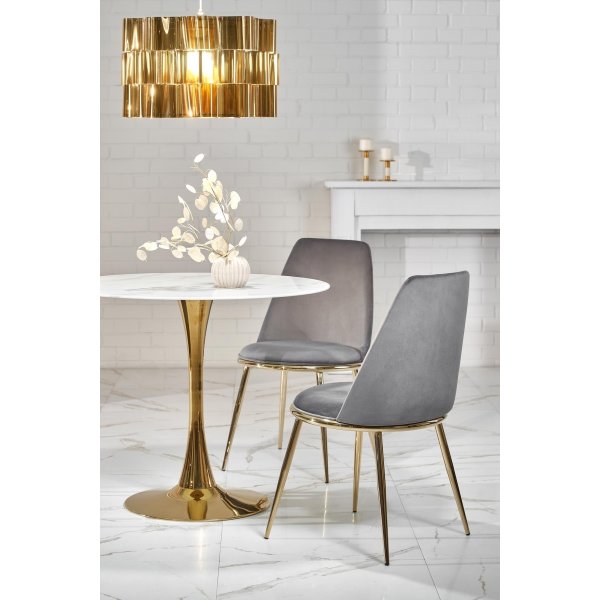 Casemiro eettafel 90 cm - Wit marmer/goud