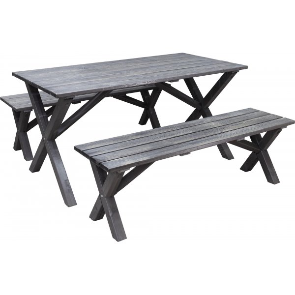 Table de groupe d'extrieur Scottsdale 150 cm avec 2 bancs - Shabby Chic gris