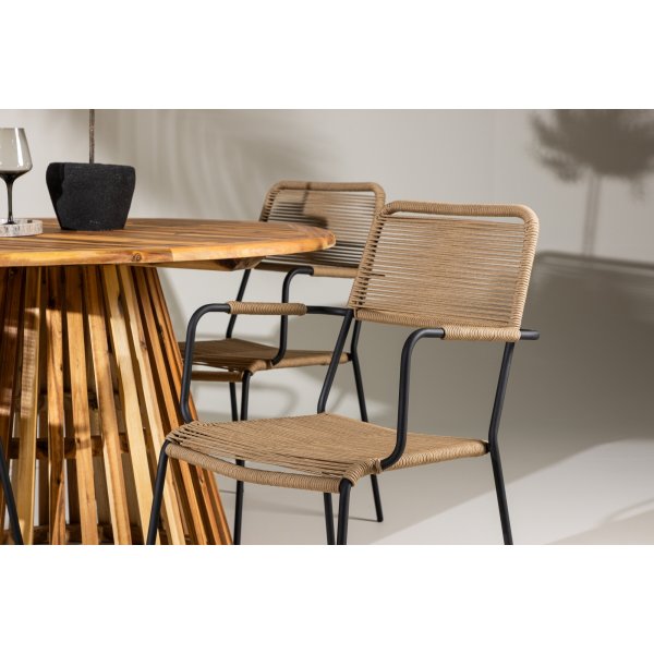 Lumpur rund matgrupp med 4 st Lindos stolar - Akacia/svart + 4.00 x Stolsdyna