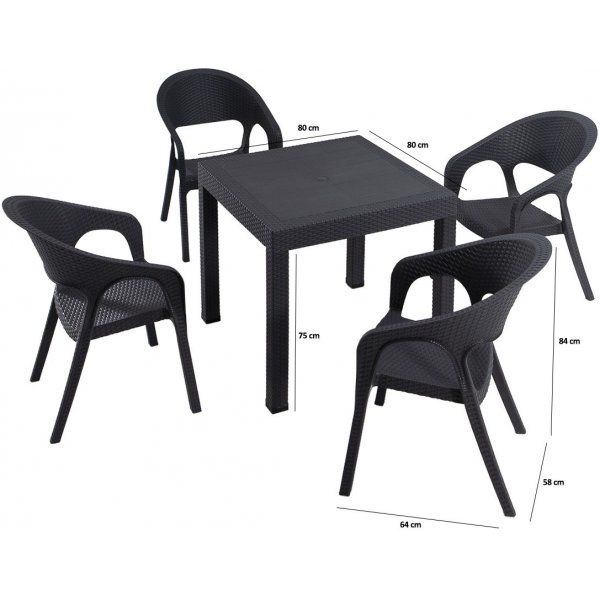 Groupe de repas d\\\'extrieur Meco avec 4 fauteuils - Anthracite