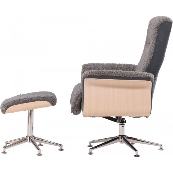 Reclinerfåtölj med fotpall - Grå fårskinnsimitation/whitewash ek + Fläckborttagare för möbler Reclinerfåtölj med fotpall - Grå fårskinnsimitation/whitewash ek + Fläckborttagare för möbler