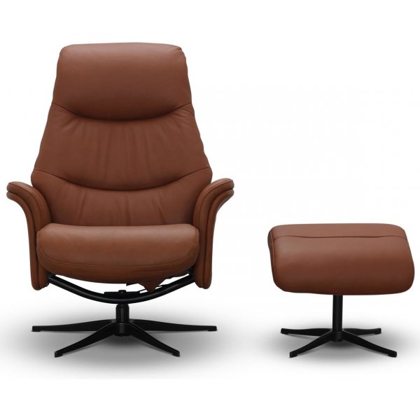 Venedig reclinerfåtölj med fotpall - Cognac (Semi-anilin) Venedig reclinerfåtölj med fotpall - Cognac (Semi-anilin)