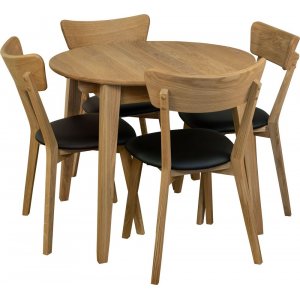Groupe de repas Table  manger Genova 90-130 cm avec 4 chaises Amino - Chne huil/cuir cologique noir + Dtachant pour meubles