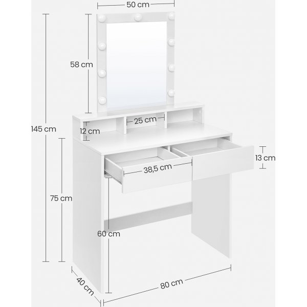 Eveline sminkbord 80 x 40 cm - Vit Eveline sminkbord 80 x 40 cm - Vit
