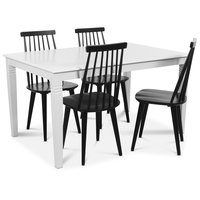 Mellby matgrupp 140 cm bord med 4 st svarta Dalsland pinnstolar - Vit / Svart Mellby matgrupp 140 cm bord med 4 st svarta Dalsland pinnstolar - Vit / Svart