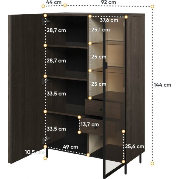 Vitrinekast Piemonte - Portland essen/zwart Vitrinekast Piemonte - Portland essen/zwart