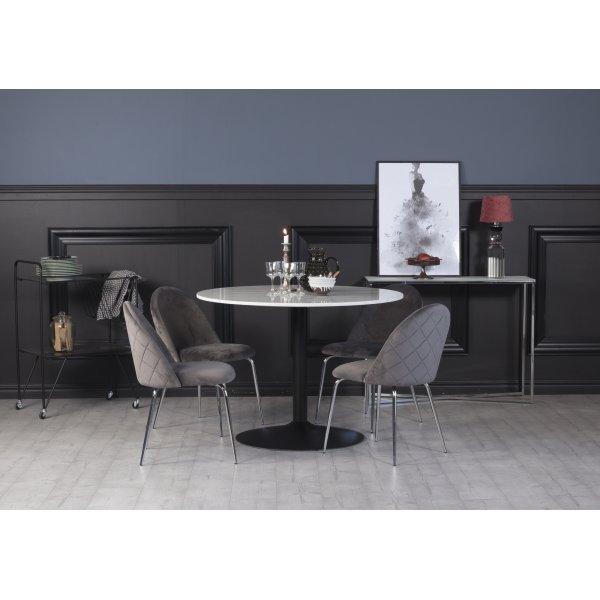 Plaza matgrupp, marmorbord med 4 st Plaza sammetsstolar - Gr/Krom/svart