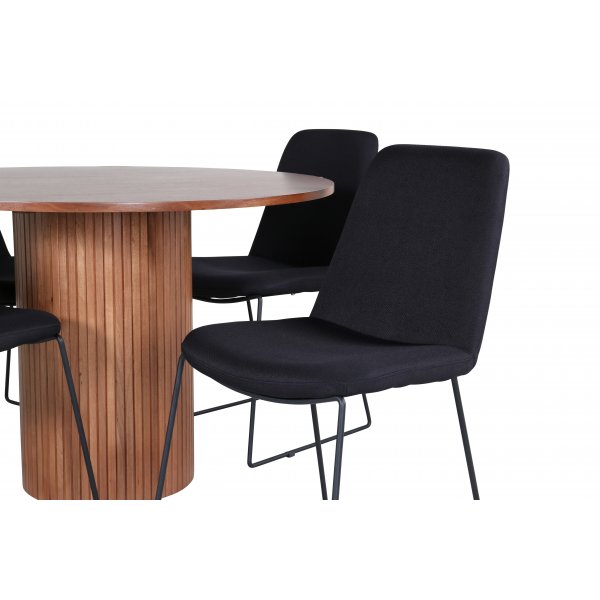 Bianca Matgrupp runt valnt matbord med 4 st Muce svart stolar