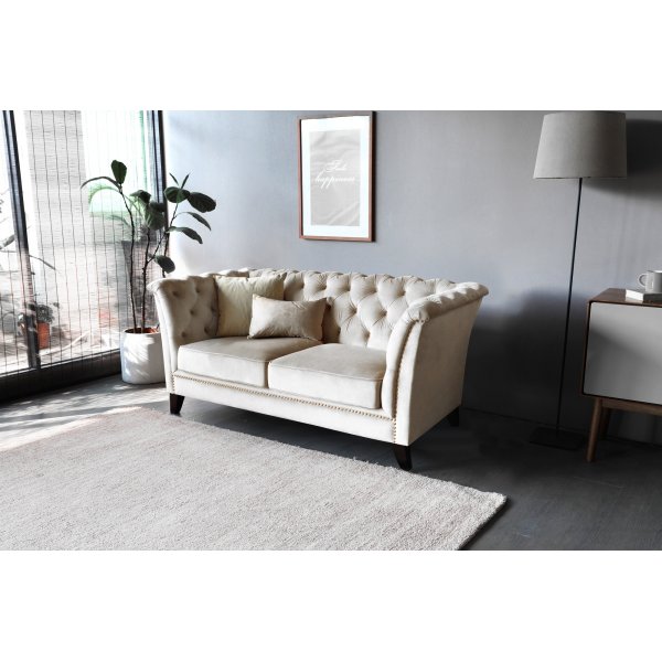 Bank 2-zits chesterfield beige - Milton