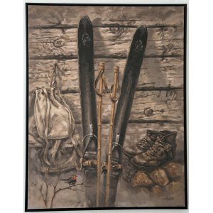 Toile avec cadre en plastique noir - 70 x 90 cm - Ski