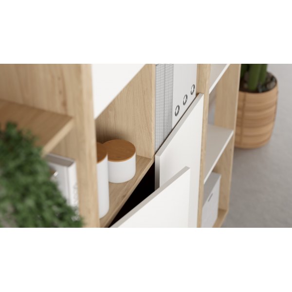 Sign bokhylla hög med 4 dörrar - Vit/hickory Sign bokhylla hög med 4 dörrar - Vit/hickory