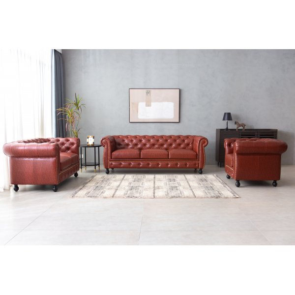 Soffa chesterfield 3-sits i brun PU - Charles