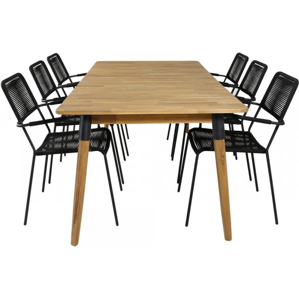 Julian utematgrupp med 6 st Lindos karmstolar - Svart/Natur