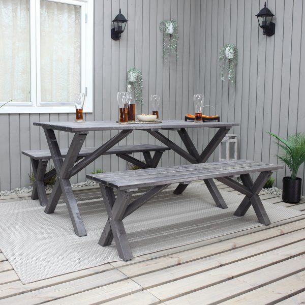 Scottsdale buiten groepstafel 150 cm incl. 2 banken - Shabby Chic grijs