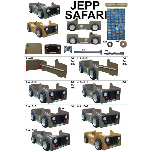 Jeep Army - Bilsäng - 90 x 190 cm Jeep Army - Bilsäng - 90 x 190 cm