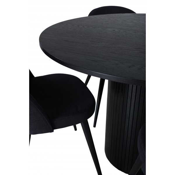 Bianca Matgrupp runt svart matbord med 4 st Velvet svart stolar Bianca Matgrupp runt svart matbord med 4 st Velvet svart stolar
