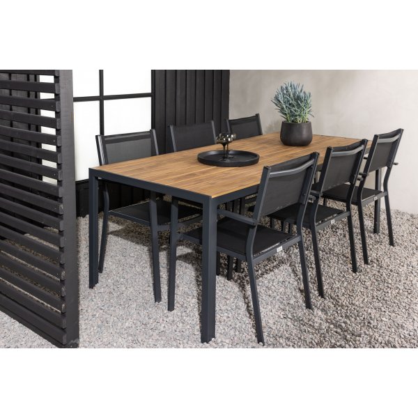 Chania matgrupp; 6 st stolar med bord 205 x 90 cm - Svart/natur Chania matgrupp; 6 st stolar med bord 205 x 90 cm - Svart/natur