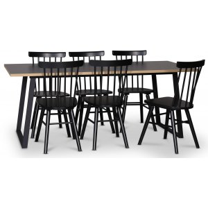 Groupe de salle  manger Edge 3.0 190x90 cm avec 6 chaises en porte--faux Orust noires - Gris Stratifi haute pression (HPL)