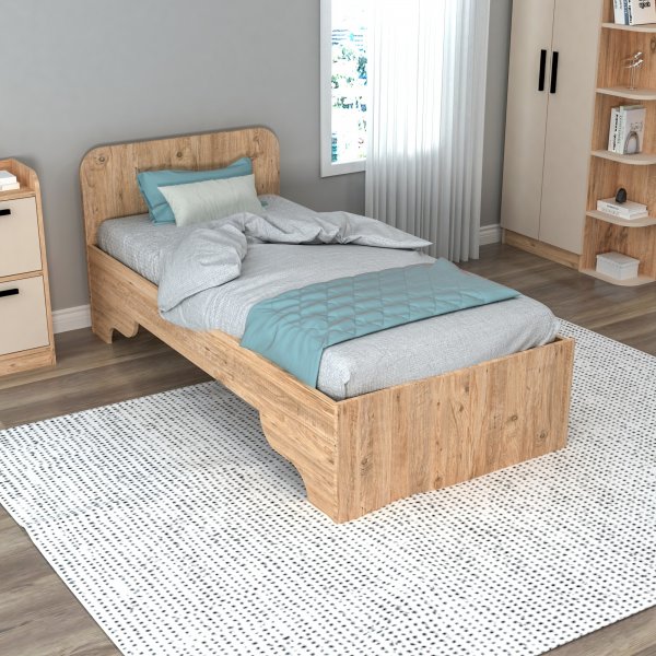 Eenpersoonsbed van Luse 190 x 90 cm - Grenen/beige