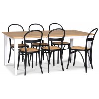 Fårö matgrupp; matbord 180x90 cm - Vit / oljad ek med 6 st Danderyd No.16 stolar Svarta