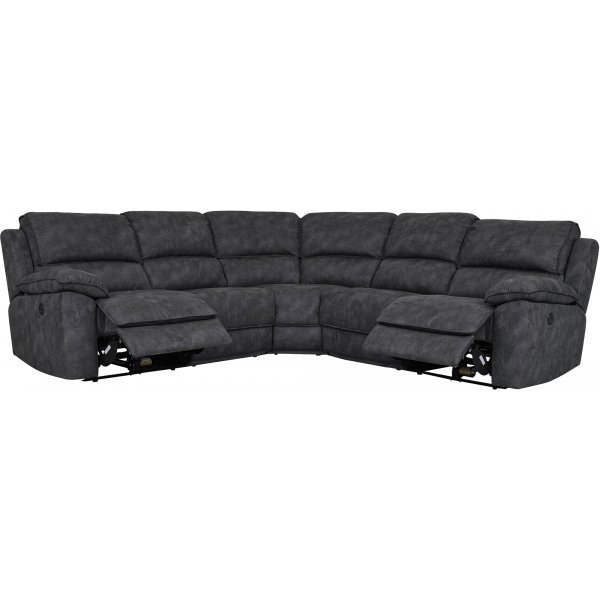 Elektrisk reclinersoffa i mörkgrå microfiber - Hörnsoffa 5-sits + Textilrengöring för möbler Elektrisk reclinersoffa i mörkgrå microfiber - Hörnsoffa 5-sits + Textilrengöring för möbler