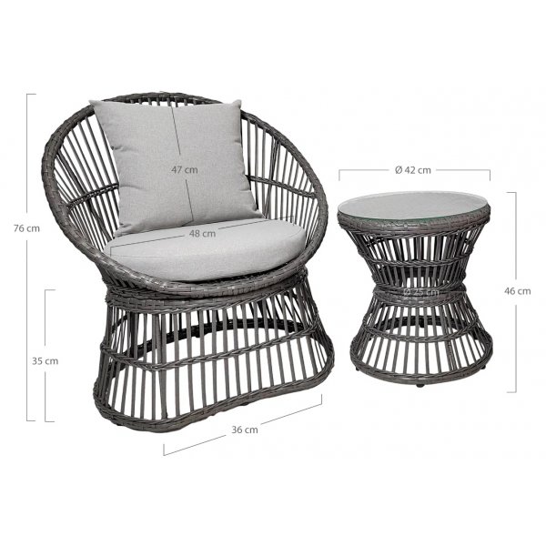 Natal loungeset; två fåtöljer med bord - Grå Natal loungeset; två fåtöljer med bord - Grå