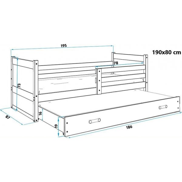 Juniorsng rhus med frvaringslda 90 cm - Vit/Rosa