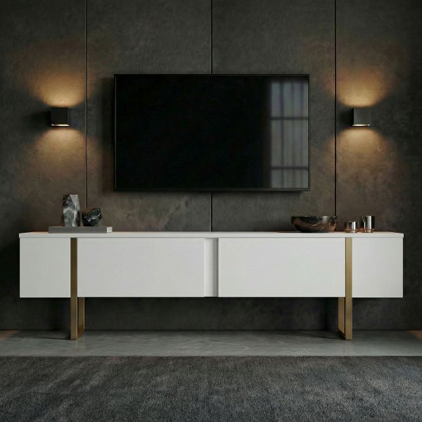TV-b�nk Orost 180 cm - Vit/guld