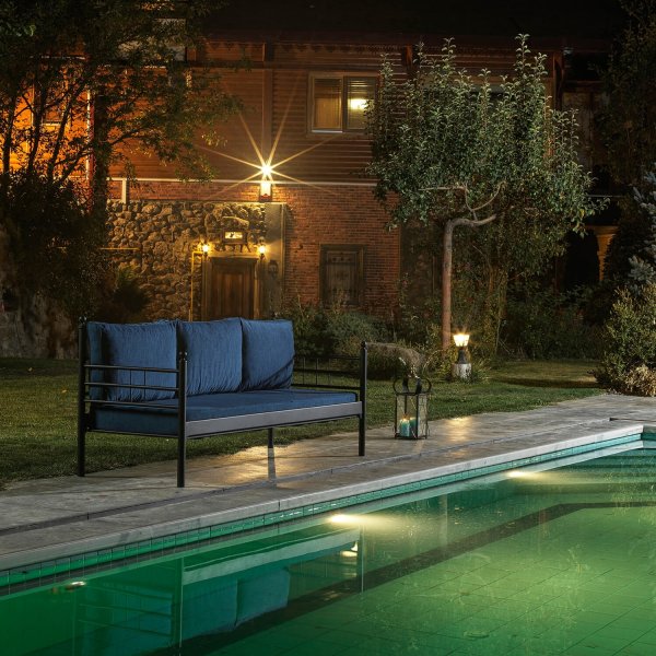 Canapé d'extérieur 3 places Manyas - Noir/bleu + Détachant pour meubles Canapé d'extérieur 3 places Manyas - Noir/bleu + Détachant pour meubles