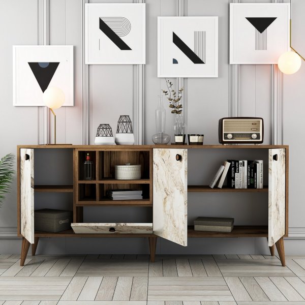 Nappa dressoir - Wit marmer/notenhout Nappa dressoir - Wit marmer/notenhout