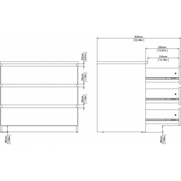 Naia ladekast met 3 lades - Beton/wit Naia ladekast met 3 lades - Beton/wit