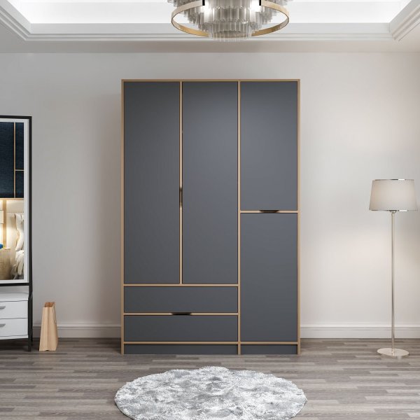 Armoire Elina 140 x 52 x 208 cm - Anthracite/marron