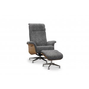 Reclinerfåtölj med fotpall i äkta fårskinn ek/grafitgrå - Ulla + Textilskydd för möbler Reclinerfåtölj med fotpall i äkta fårskinn ek/grafitgrå - Ulla + Textilskydd för möbler