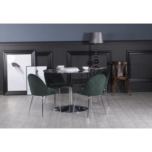 Plaza matgrupp, marmorbord med 4 st Plaza sammetsstolar - Grn/Gr/Krom