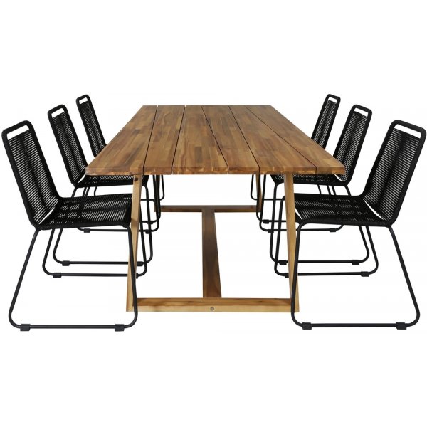 Plankton utematgrupp med 6 st Lindos stolar - Svart/Natur