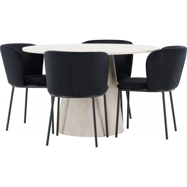 Matbord Lanzo med 4 st Edina stolar - Svart/beige + 4.00 x Stolsdyna Matbord Lanzo med 4 st Edina stolar - Svart/beige + 4.00 x Stolsdyna