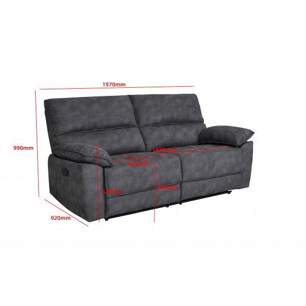 Reclinersoffa 2-sits extra bred i grtt - 197 cm