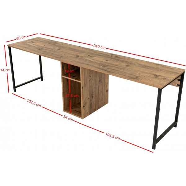 Twin skrivbord - Furu/svart